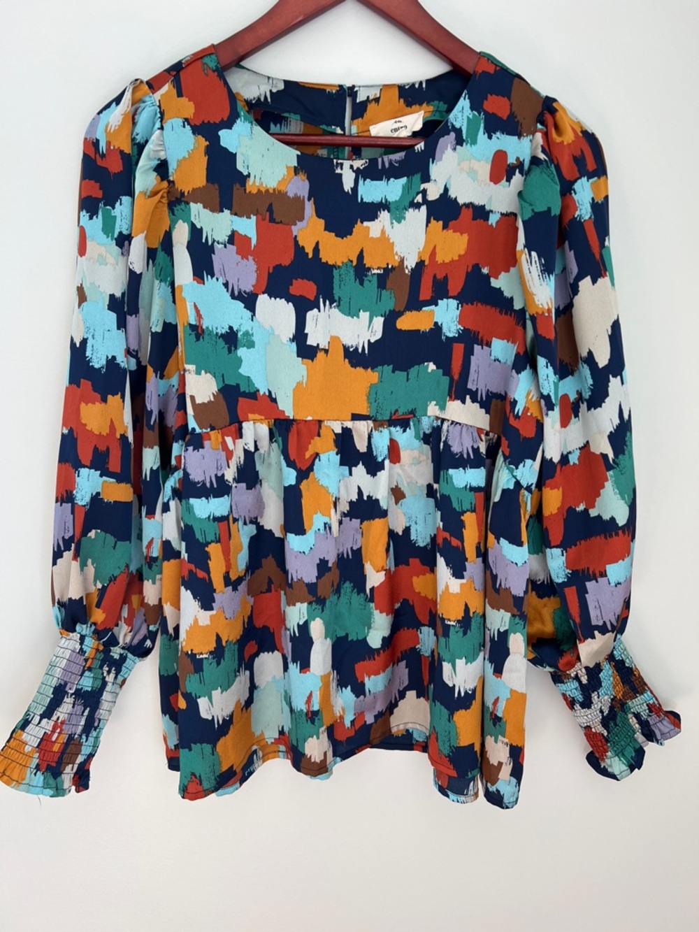 entro Multicolor Brushstroke Print Long Sleeve Blouse